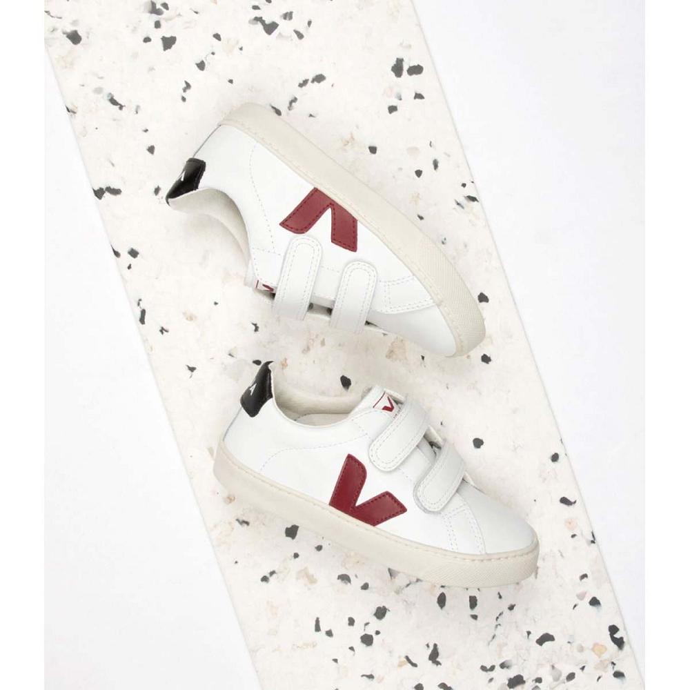 White/Black/Red Kids' Veja ESPLAR LEATHER Sneakers | AU 819MQZ